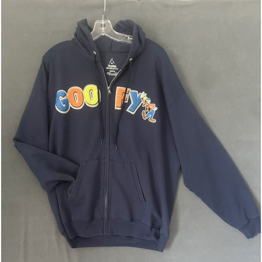 Vintage Walt Disney Goofy Blue Embroidered Hoodie Zip XL Disneyland Resort